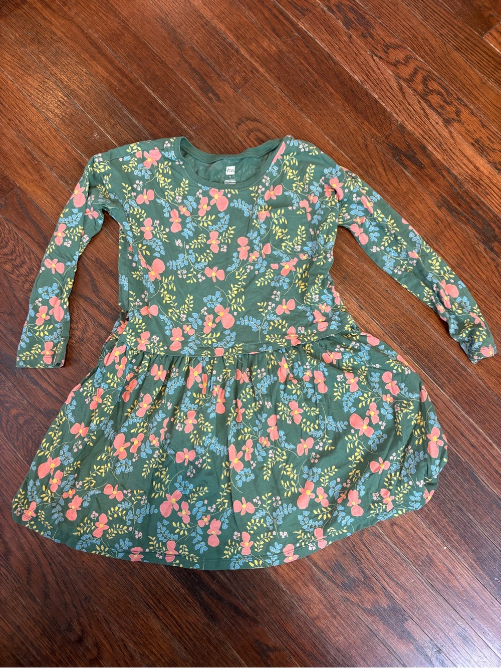 Tea Collection Girls' Green Floral Long-Sleeve Twirl Dress